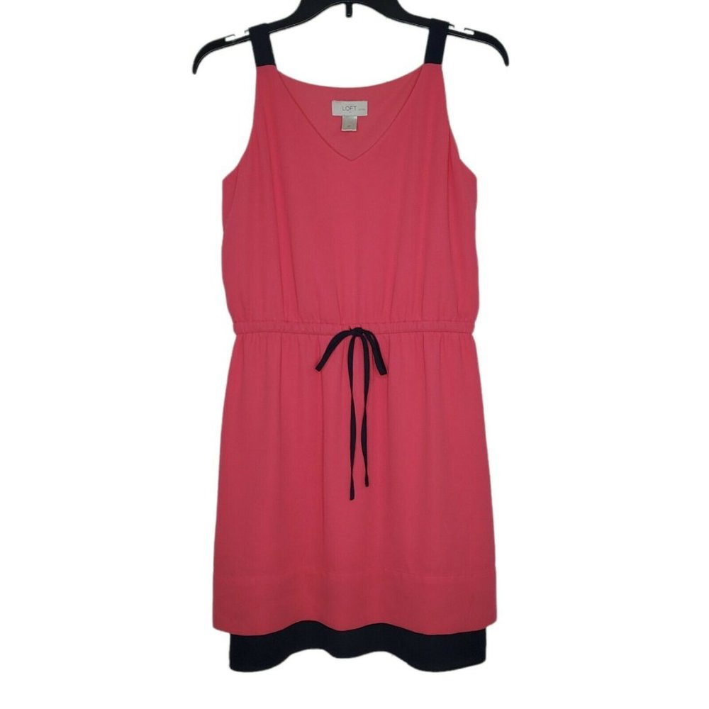 LOFT Dress Size Small Petites Elastic Waist Sleeveless Pink Blue
